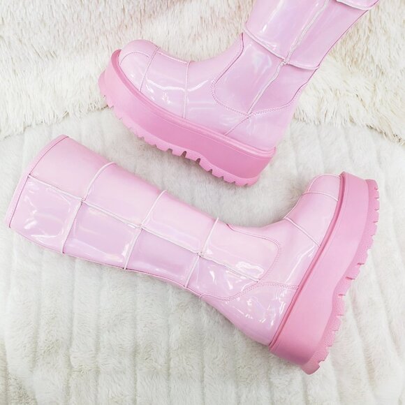 Pink Patent Knee High Goth Punk Festival Boots - Picture 3 of 13